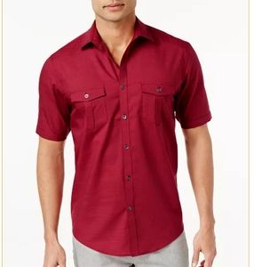 Alfani Men's Warren Shirt Red Button Down Solid
